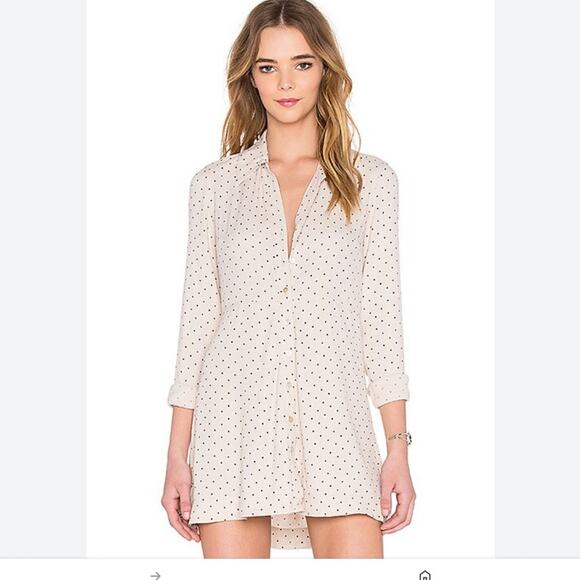 FREE PEOPLE Dress This Town Buttondown Mini Dress Cream Combo Dot sz XS REVOLVE - Picture 3 of 16